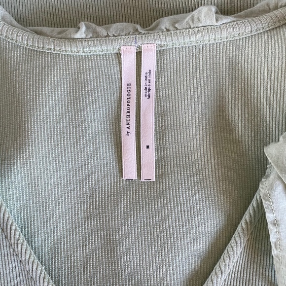 By Anthropologie Ruffled Shirt Blouse Top Solid Ribbed Long Sleeve M NWOT - Picture 8 of 8